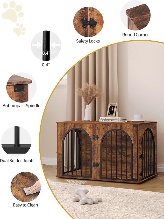 Hzuaneri 39.4'' Dog Crate Furniture,Dog Kennel Indoor for Medium/Large Dogs | Dog Kennel Furniture Wooden Dog Cage Heavy Duty Dog Crate Decorative Pet House End Side Table TV Stand,Rustic Brown DFC84101B