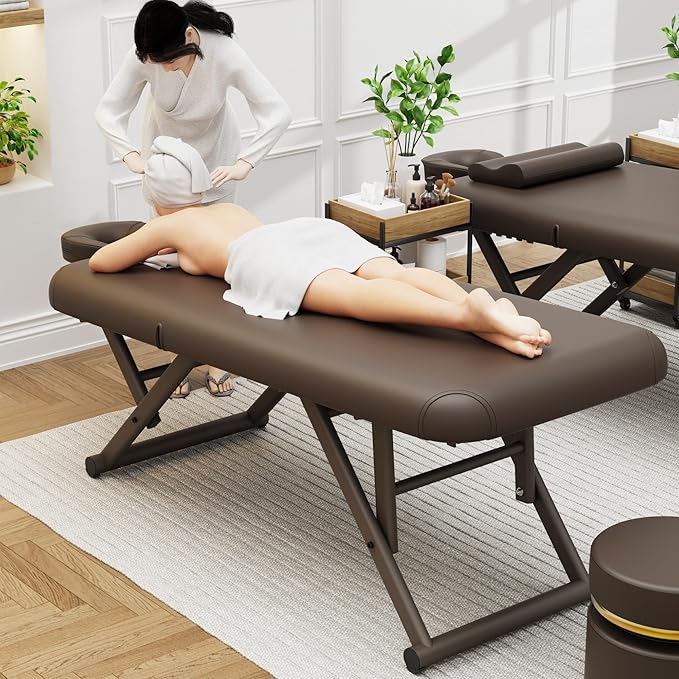 Olela Heavy Duty Stationary Massage Table - Adjustable Massage Table with Adjustable Height & Backrest, Treatment Tables with PU Leather, C-Shaped Pillow and Sturdy Metal Frame Support Up to 1000LBS