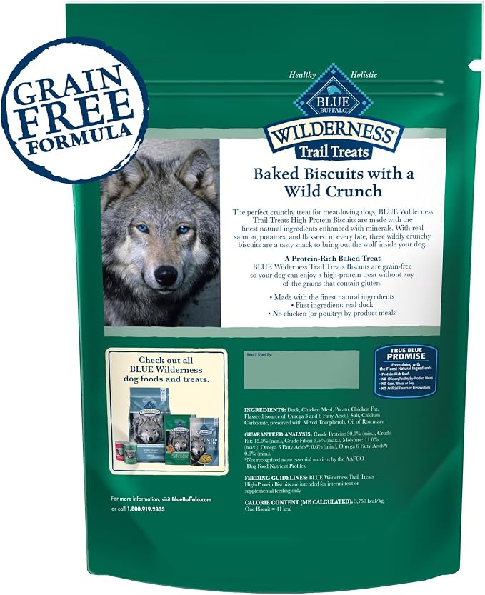 Blue Buffalo Wilderness Trail Treats Duck Crunchy Dog Biscuits, 24 oz | Real Duck #1 Ingredient, High Protein & Grain-Free Dog Snacks, Great for Training, No Artificial Preservatives