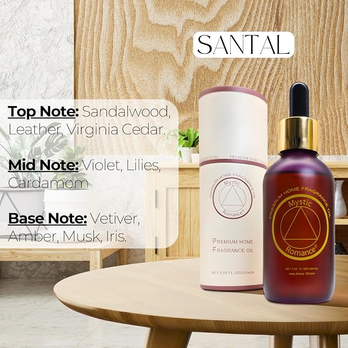 Mystic Romance Santal Premium Home Fragrance Oil - for Aroma Oil Diffusers and Burner Oil Lamps (120mL, Glass)