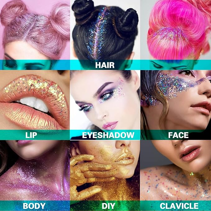 MEICOLY Chameleon Green Face Body Glitter,Christmas Face Glitter Stocking Stuffers,Color Changing Mermaid Face Glitter,Halloween Glitter Face Paint for Face Body Hair,St Patricks Day Accessories