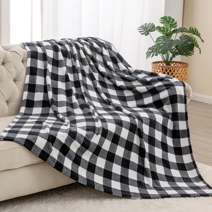 BEDELITE Plaid Fleece Twin Blanket, Black & White Buffalo 60x80 Inches | 100% Polyester Microfibe, Soft Cozy, Lightweight Warm, Classic Buffalo Plaid, Room Decor, Machine Washable, for Couch Bed
