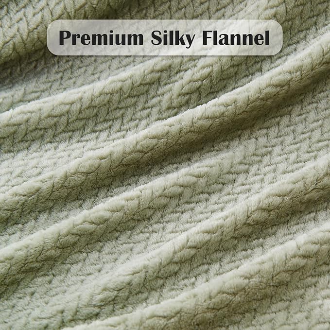 NEWCOSPLAY Fleece Leaves Pattern Throw Blanket, Sage Green, 50"x60" | Super Soft Throw Blanket, Lightweight Cozy Bed Sofa Blanket, Premium Silky Flannel Fleece, Travel Blanket for All Season Use