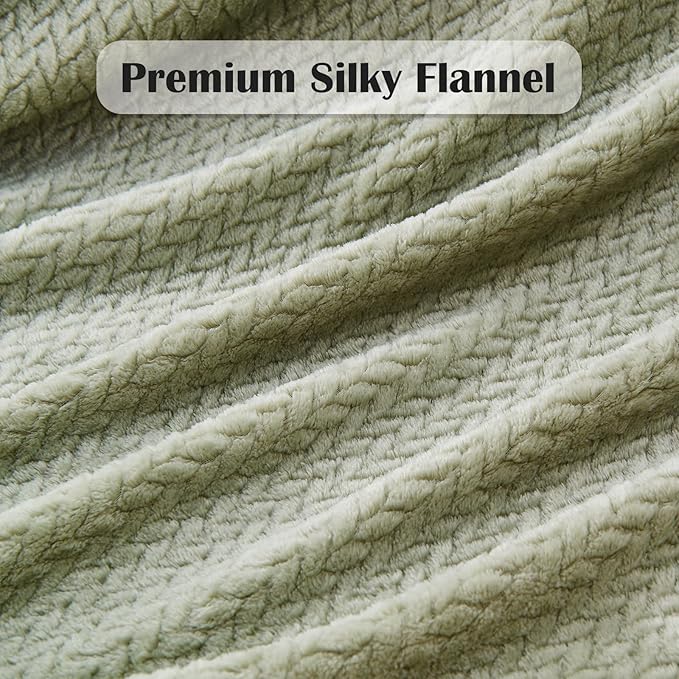 NEWCOSPLAY Fleece Leaves Pattern Twin Blanket, Sage Green, 60"x80" | Super Soft Throw Blanket, Lightweight Cozy Bed Sofa Blanket, Premium Silky Flannel Fleece, Travel Blanket for All Season Use