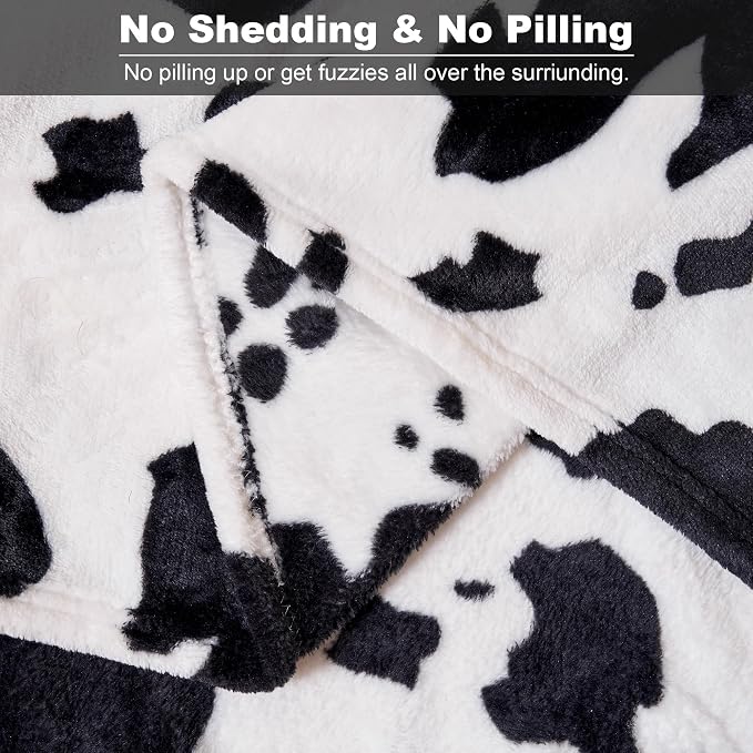 Viviland Fleece Blankets Queen Size Cow Print - 280GSM Lightweight Soft Fuzzy Cozy Plush Queen Blanket for Bed, 90x90 inches