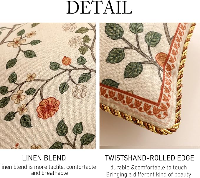 Designer Elegant Vintage Linen Throw Pillow Cover,18"x18"-Flora A | French Square Decor Pillow Cover,Concealed Zipper Design,Floral Pattern,Sofa,Bedroom,Living Room,Lounge Chairs