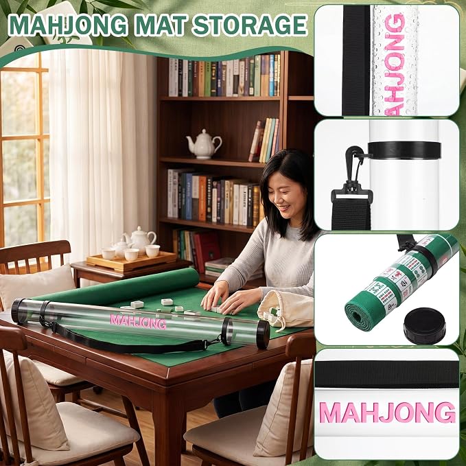 Gemscream 2 Pcs 37 Inch Mahjong Mat Storage Tube Plastic Waterproof Mahjong Mat Holder with Strap and Printed Outdoor Travel Storage Tube for Board Games Yoga Mats Tripod, Mats Not Include (Clear)