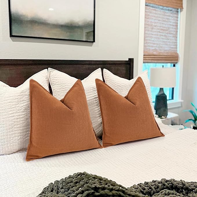 Orange Pillow Covers 26x26 Set of 2 Chenille Throw Pillow Covers with Elegant Design Soft and Luxurious Decorative Throw Pillows for Couch, Bed, and Home Decor