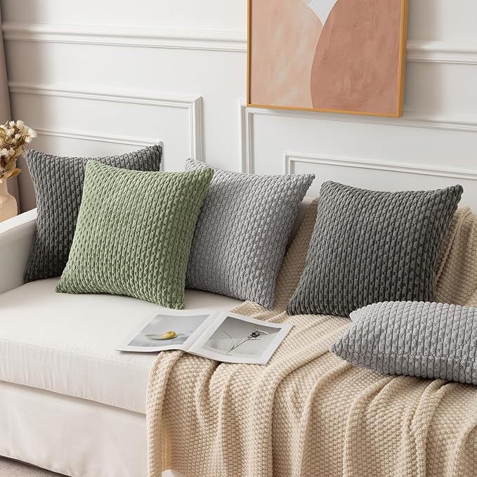 Kevin Textile Soft Corduroy 14"x20" Lumbar Pillow Cover 1 Pack, Dark Grey | Boho Stripe Plush Corduroy Decorative Oblong Cushion Cover Modern Farmhouse Home Decor for Sofa Couch Bed Chair