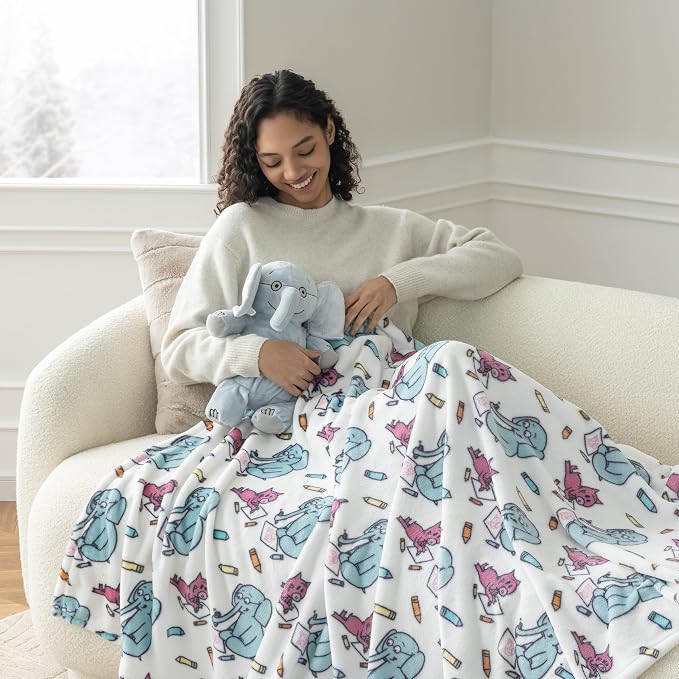 Berkshire Mo Willems® VelvetLoft® Throw Blanket - Super Soft Plush Elephant & Piggie Character Design - Cozy Home Decor, Elephant_Piggie Coloring Dreams, 50 in x 70 in(Official Mo Willems® Product)