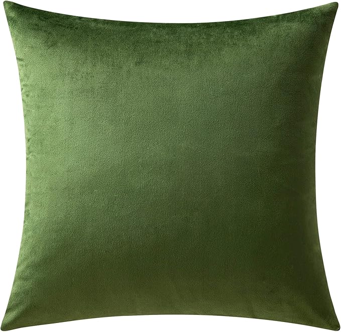 MIULEE 24x24 Inch Euro Velvet Throw Pillow Cover Set of 1 Moss Green | Soft Luxury Decorative Throw Pillow Cover, Single Cushion Case, Home Decor for Chair Couch Sofa Bedroom Car Bed