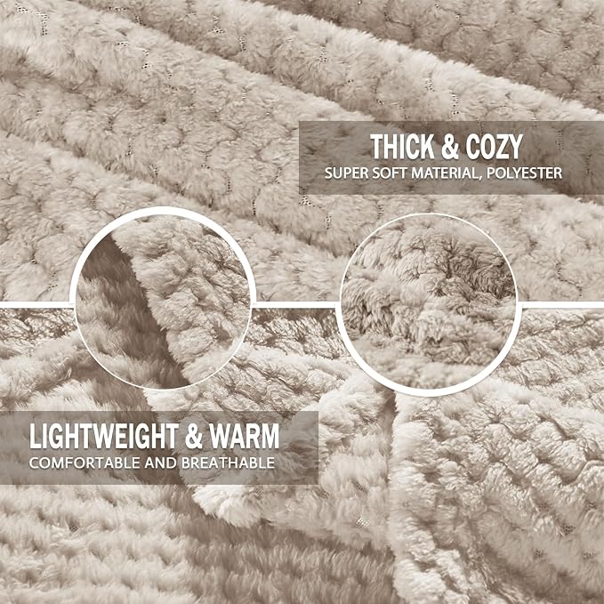 Exclusivo Mezcla Soft Waffle Fleece Bed Blanket Queen Size, Tan | Lightweight Plush Blanket for Bed, Bedroom, Cozy Flannel with Waffle Texture, Stylish Home Decor, All Season, 90x90 Inches