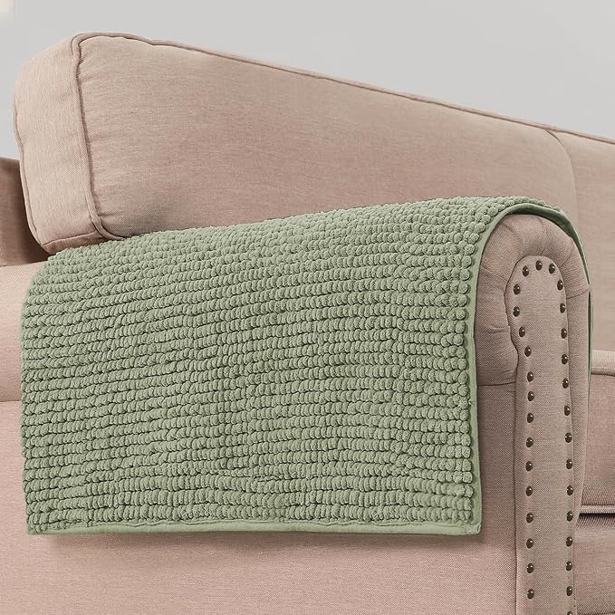 H.VERSAILTEX Plush Chenille Couch Armrest Cover 2 Packs Thick and Soft Sofa Covers Furniture Protector Cover for Pets (27.5" x 27.5", Sage)