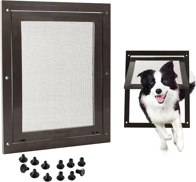 Tongass Screen Door Pet Flap Suitable for Pets Under 100 Lbs | 11 4/5"x16 9/10", Easy-to-Install, Impact-Resistant Frame with Secure Dual Sliding Locks for Porch & Window Screens