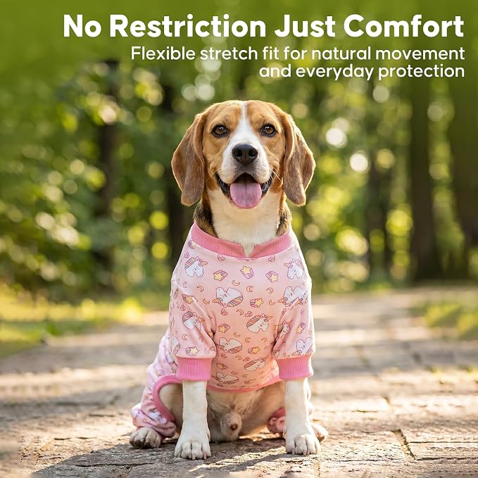 KYEESE Velvet Dog Pajamas for Small Dogs Soft Onesie Shirt, Unicorn Pink | 4-Way Stretch, Lightweight & Breathable, Reduces Shedding, Gentle on Sensitive Skin, Recovery Support, Easy Potty Breaks