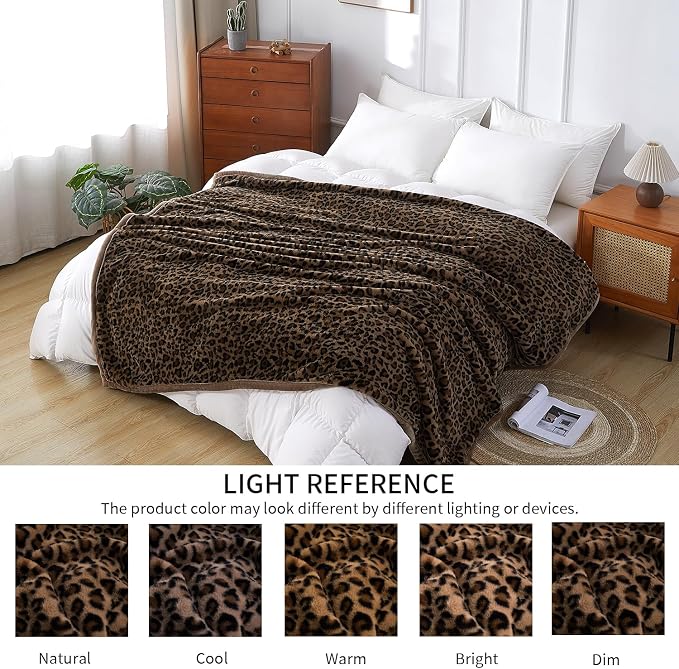 Luxury Leopard Print Faux Fur Cheetah Throw Blanket Reversible Soft Thick | Rabbit Fur Flannel Fleece Warm Fuzzy Plush Blankets for Couch Bed Sofa Cozy Gift for Women Throw 50x60 inches