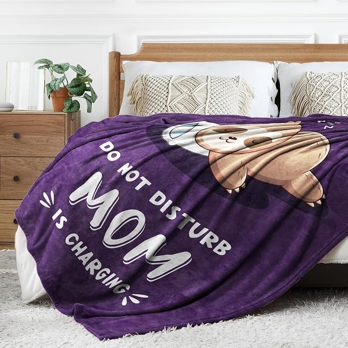 Leebbsin Funny Gifts for Mom, Birthday Gifts for Mom from Daughter Son | Mom is Charging Sloth Blanket, 60" x 50", Purple, Mom Gift for Christmas Mothers Day, Soft Sloth Throws Blanket for Mother