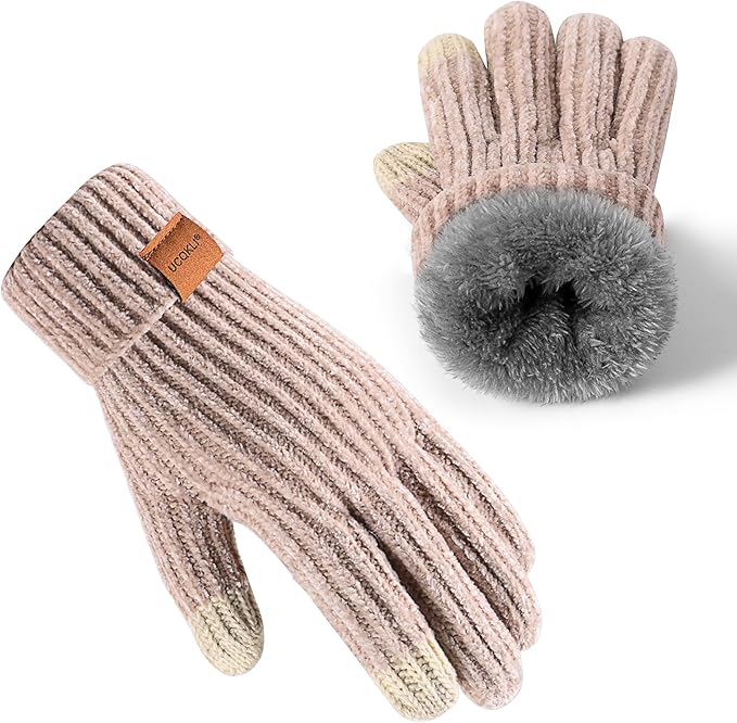 UCQKLI Winter Gloves for Women Chenille, Womens Gloves Cold Weather Fleece Lined, Stocking Stuffers for Women Christmas Gifts