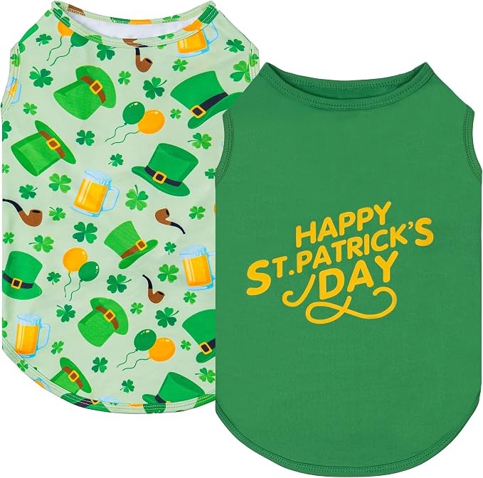KYEESE 2Pack St. Patrick's Day Dog Shirt, Breathable Tank Top Sleeveless Dog T Shirts for Small Dogs Boy Girl, Lightweight Dogs Clothes Pet Outfit for Holiday, Green, M