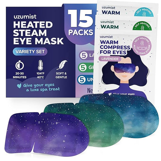Heated Eye Mask For Dry Eyes - 15pcs Self Heating Steam Eye Mask - Warm Compress For Eyes - Warming & Ready To Use For Sleep & Relaxation - On-The-Go Warm Eye Compress For Dry Eyes Travel Essentials