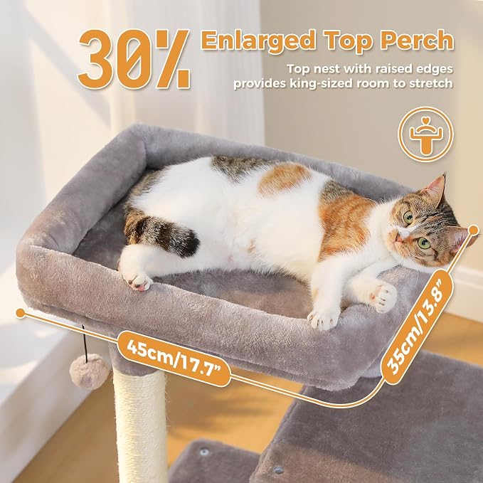 PAWZ Road Cat Tree, 35" Cat Tower with Dual Condos for Indoor Cats,Gray | cat tree tower with enlarged perch, scratching ramp, dual condos and large base for small & adult cats