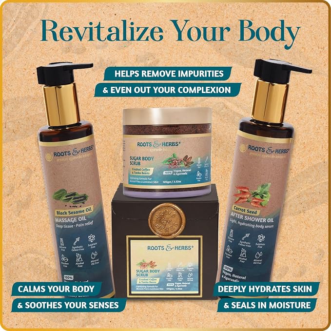 Black Sesame Seed Oil - Body Massage Oil Warmer with Cold-Pressed Black Seed Oil, Ayurvedic Herbs - Body Massage Oil for Massage Therapy - Roots and Herbs, 6.76 oz
