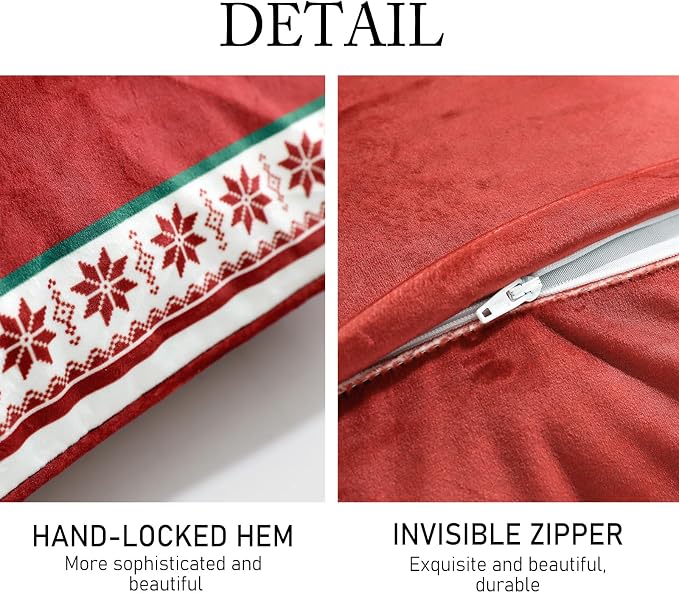 French Chrismas Velvet Throw Pillow Cover,Set of 2,18"x18"-Carol D | Vintage Square Pillow Cover,Concealed Zipper Design,Pinecones Pattern,Sofas,Bedroom,Living Room,Lounge Chairs,Decor