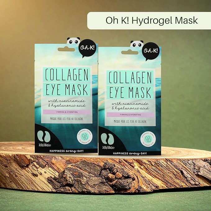 Oh K! Eye Mask - Collagen - Hydrating Under Eye Patches - Undereye Patches with Niacinamide, Hyaluronic Acid - Collagen Mask for Dark Circles - 1 Pair (Pack of 2)