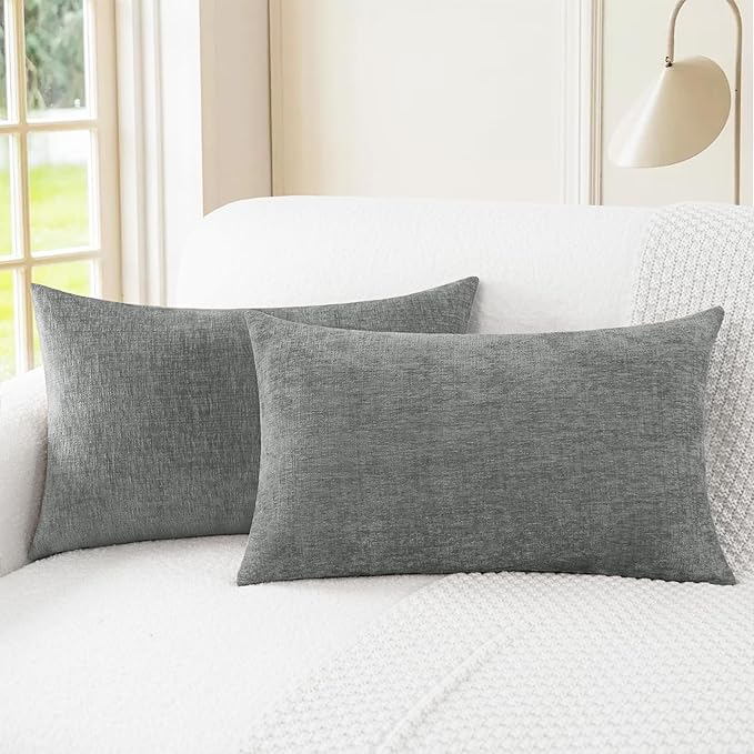 CaliTime Decorative Couch Throw Pillow Covers 26 X 16 Inches Medium Grey | Pack of 2, Cozy Chenille Cushion Cases for Sofa Bed Living Room Farmhouse Home