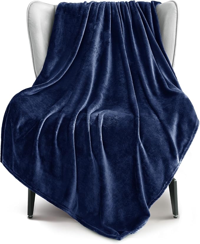 Exclusivo Mezcla Soft Large Fleece Throw Blanket for Couch, Navy Blue | 50x70 Inches, Double-Sided Brushed Flannel, Lightweight Plush Cozy Blanket for Home Decor, All Season, Machine Washable