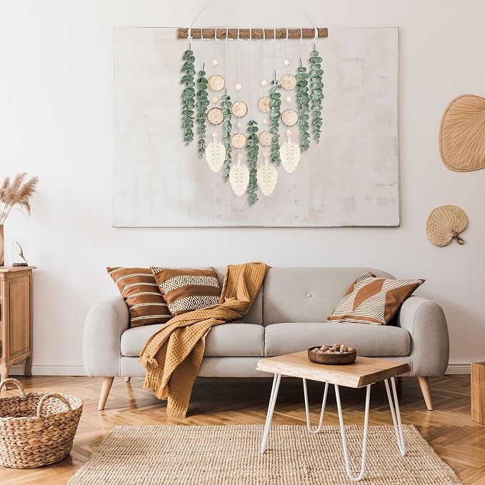 Sggvecsy 21’’ Eucalyptus Wall Hanging Decor Artificial Eucalyptus Plant Fake Greenery Leaves Boho Wall Decor with Wooden Stick for Bedroom Bathroom Kitchen Rustic Farmhouse Home Living Room Decoration