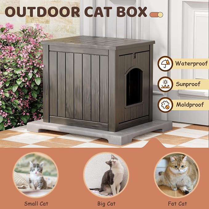 KAMABOKO Cat Litter Box Enclosure, Waterproof Plastic Hidden Litter Box Furniture with Openable Door, Multi-Functional Cat Furniture for Living Room Bedroom (Gray)