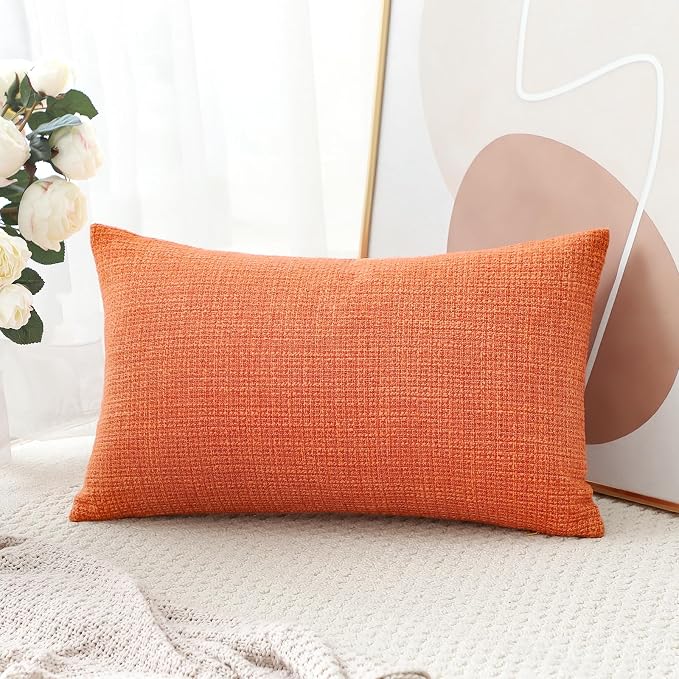 OTOSTAR Linen Throw Pillow Cover Set of 1 Decorative Lumbar Pillowcases Cushion Covers 16x24 Inch for Home Decor Sofa Bedroom Car 40 x 60CM Orange