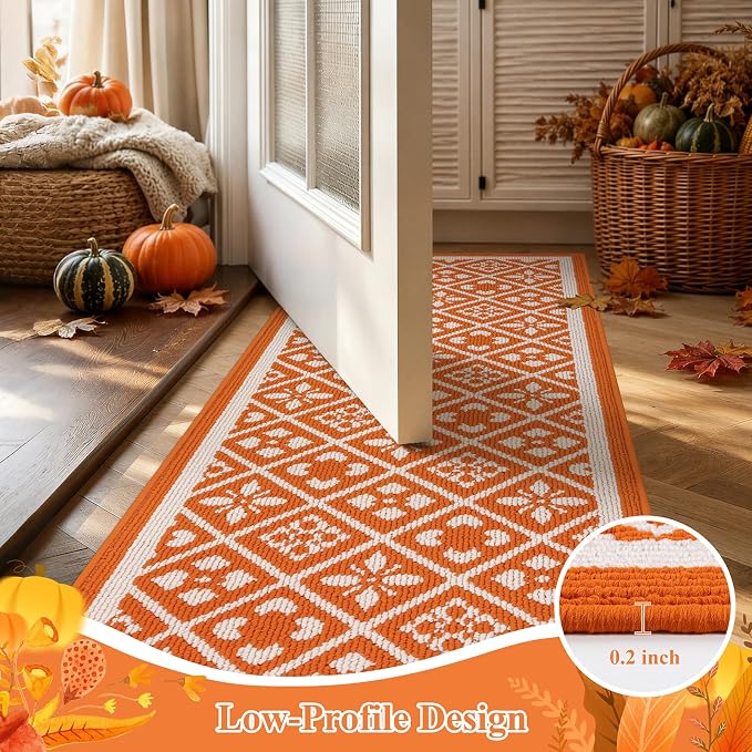 Ileading Fall Hallway Runner Rug Washable Orange Autumn Kitchen Mat 2x6 ft