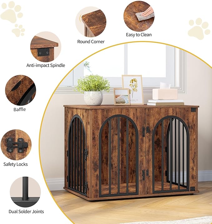 Hzuaneri 31.5'' Dog Crate Furniture,Dog Kennel Indoor for Small/Medium Dogs | Dog Kennel Furniture Wooden Dog Cage Heavy Duty Dog Crate Decorative Pet House End Side Table TV Stand,Rustic Brown DFC85101B