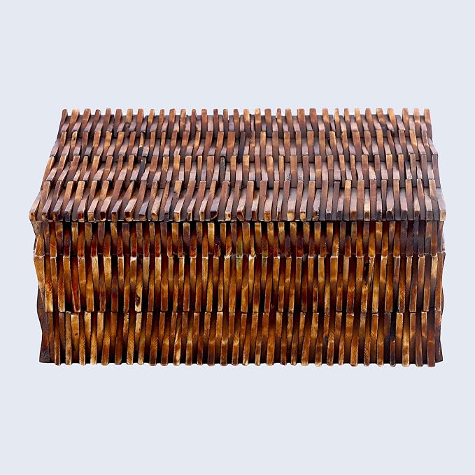 Handicrafts Home Large Decorative Storage Box with Lid – 12X8X5” Coffee Table Organizer, Keepsake- Decorative Boxes for Home Decor, Stylish Decorative Box for Office Decor-Mekong Lotus