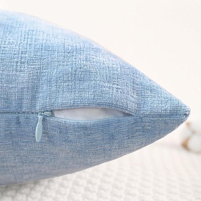 CaliTime Decorative Couch Throw Pillow Covers 18 X 18 Inches Baby Blue | Pack of 4, Cozy Chenille Cushion Cases for Sofa Bed Living Room Farmhouse Home