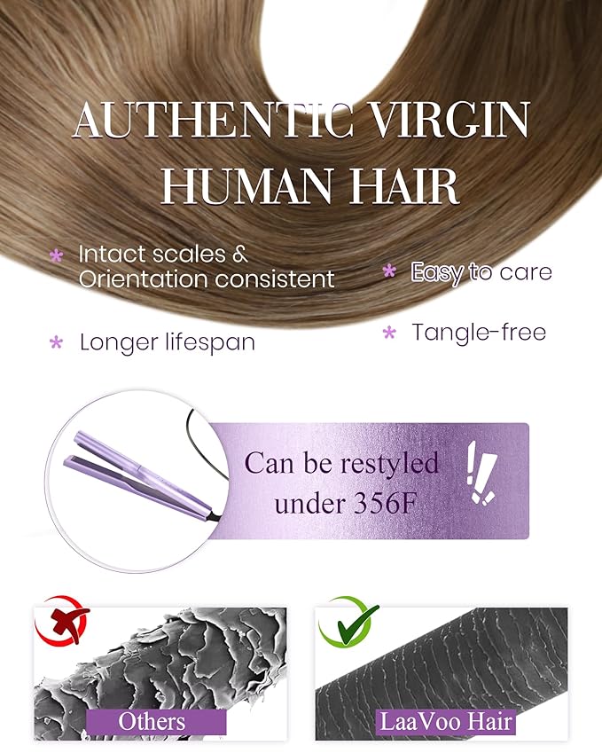 LaaVoo Nano Bead Hair Extensions Human Hair Balayage Nano Ring Hair Extension Light Brown Mix Dark Golden Blonde Nano Extensions Human Hair 22 Inch 50s 50g