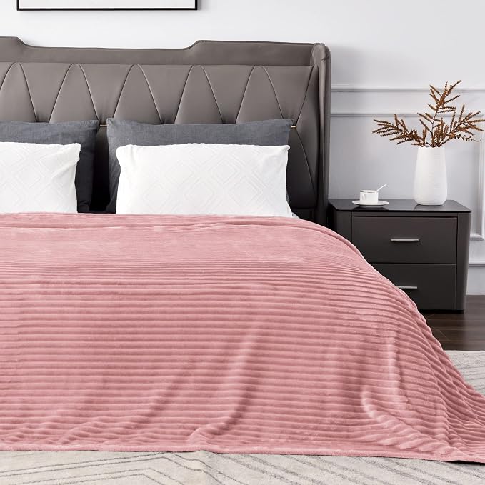 BEDELITE 3D Ribbed Jacquard Pink Full Size Blankes for Bed, 84x90 Inch | Soft Warm Decorative Fluffy Blanket, Cozy Fuzzy Lightweight Plush Fleece Throw Blankets for Bed, Room Decor, Gift for Women