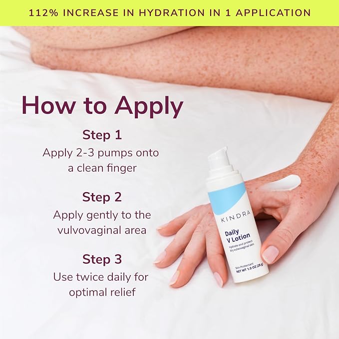 Kindra Daily V XL Vaginal Moisturizer Lotion - OBGYN Recommended for Dryness & Itch, with Hyaluronic Acid, Odor Support - Estrogen-Free Cream, pH-Balanced Feminine Care - 120 Applications