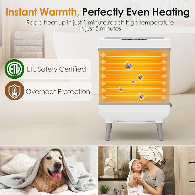 [Truly Upgrade Foldable] Luxury Towel Warmer, 35L Extra Large Towel Warmer Bucket Fits 4 Oversized 40"x70"Towels, Fast Heat Portable Blanket Heater for Bathroom Spa PJs &More, Pear White