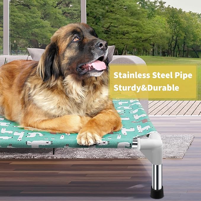 Elevated Dog Bed Pet cot for Large Dogs | Alpaca Print,Indoor and Outdoor ，Breathable Fabric，Stainless Steel Frame, Anti-Slip Feet