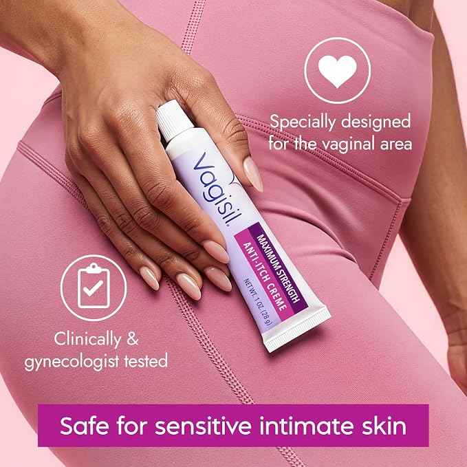 Vagisil Maximum Strength Feminine Anti-Itch Cream with Benzocaine for Women, Helps Relieve Yeast Infection Irritation, Gynecologist Tested, Fast-acting, Soothes and Cools Skin, 1 oz (Pack of 4)