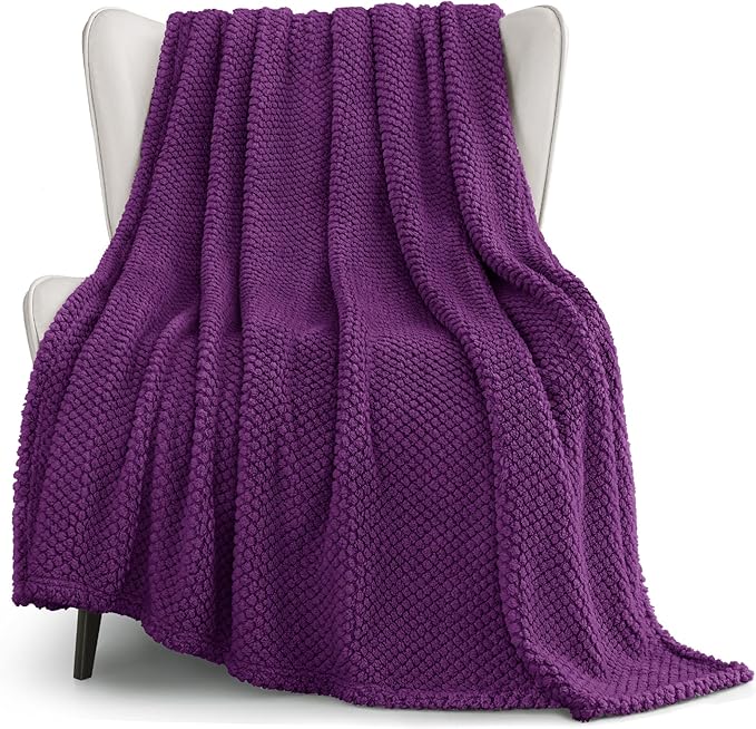 Whale Flotilla Extra Large Soft Fleece Throw Blanket for Couch | 50x70 Inch, Purple, Suitable for Sofa Chair Bed, Fluffy Fuzzy Jacquard Blankets for All Season, Lightweight and Cozy