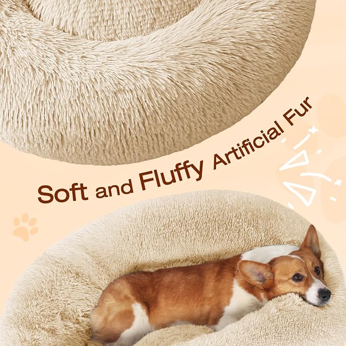 JOLLYVOGUE Dog Bed, Calming Anti-Anxiety Large Dog Bed, Fluffy Donut Cushion for Medium and Large Pets (27"/30"/36")