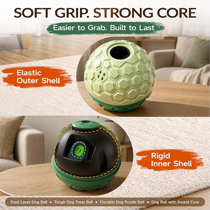 KADTC XL Rolling Dog Treat Dispenser Toys, Wobble Giggle Ball & Slow Feeder | Soft Shell/Tough Core | 3-Cup Kibble Capacity | Adjustable Flow | Burns Energy | Brain Game | Fights Boredom | Indoor/Outdoor