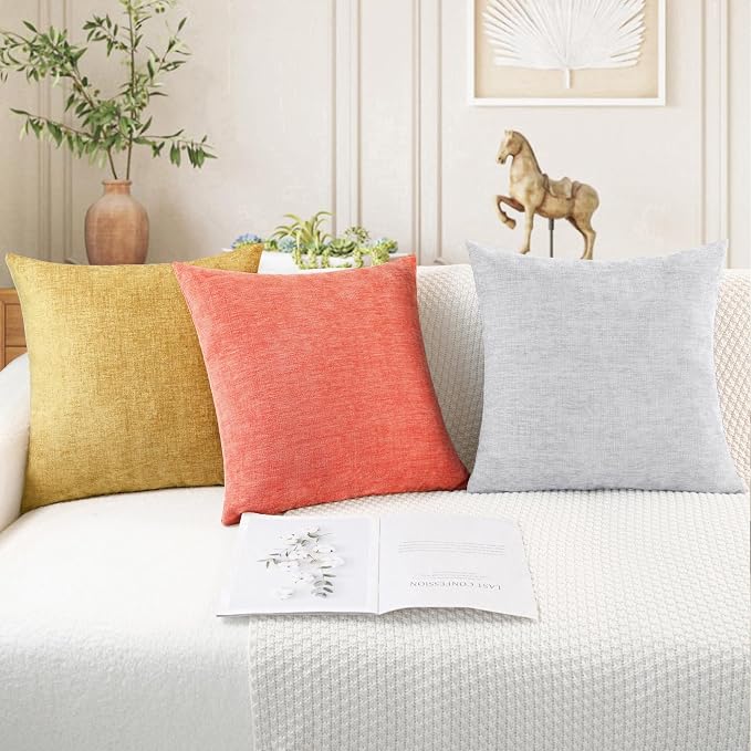 CaliTime Decorative Couch Throw Pillow Covers 24 X 24 Inches Living Coral | Pack of 2, Cozy Chenille Cushion Cases for Sofa Bed Living Room Farmhouse Home
