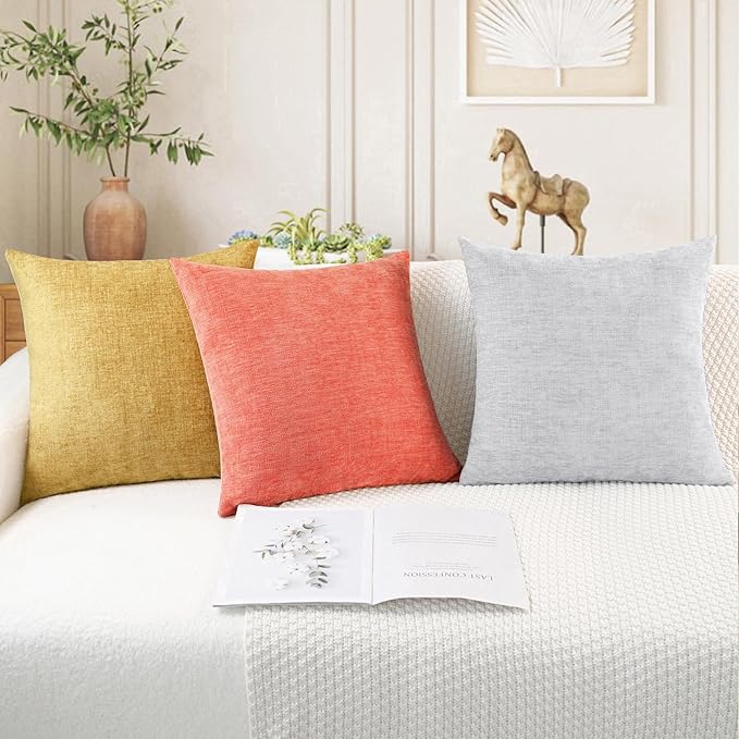 CaliTime Decorative Couch Throw Pillow Covers 18 X 18 Inches Living Coral | Pack of 2, Cozy Chenille Cushion Cases for Sofa Bed Living Room Farmhouse Home