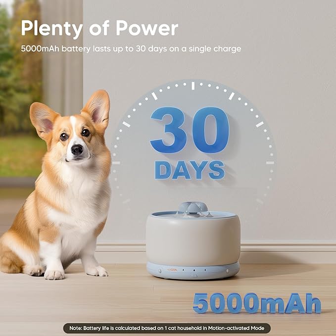 WOPET Wireless Cat Water Fountain, Cordless Ceramic Pet Water Fountain with 5000mAh Rechargeable Battery, 3L/101oz Premium Cat Water Dispenser for Cats & Small Dogs,Ultra Quiet & Triple Filtration