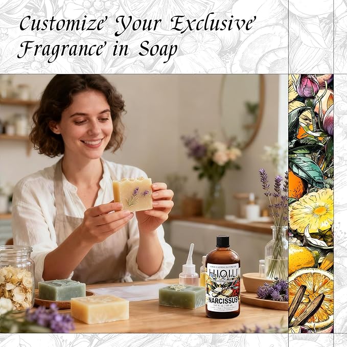 HIQILI Narcissus Fragrance Oil for Diffuser, Candle & Soap | Highly Concentrated for DIY & Perfume Making, Fresh Floral Aroma Fills Any Space, Long-Lasting Scented - 5.07 fl oz